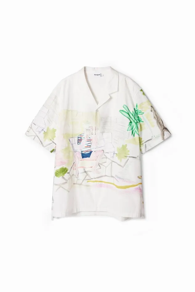 Shirts Men Desigual Watercolor Print Shirt White