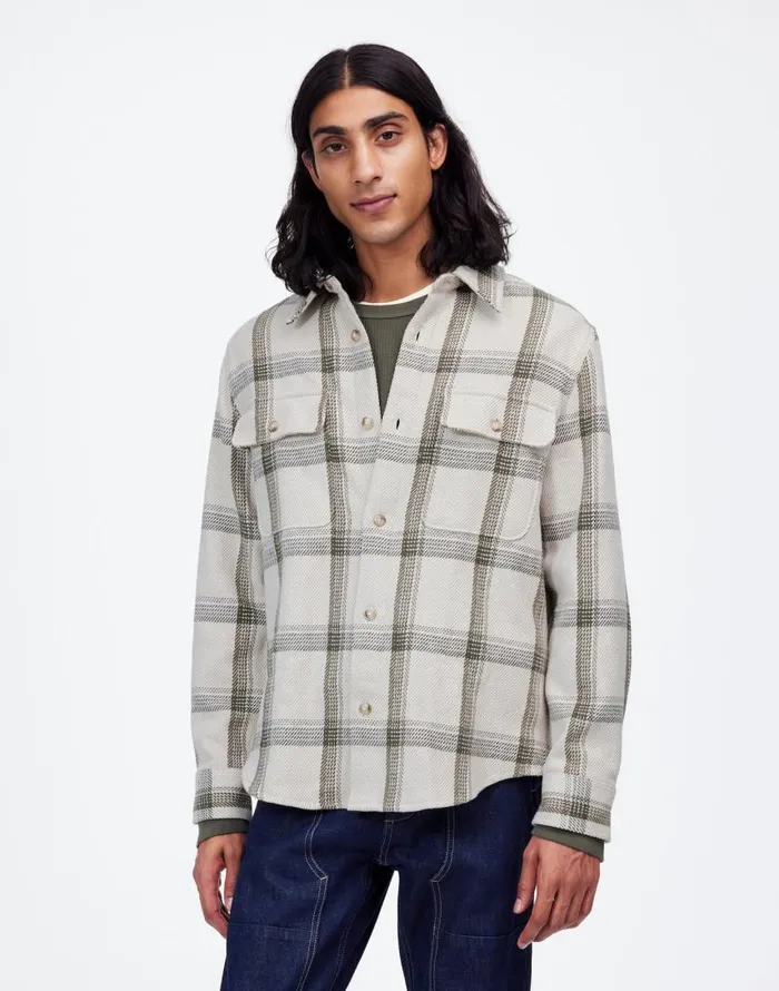 Shirts Men Madewell Brushed Easy ShirtJacket In Italian Fabric Bleached Canvas Heather