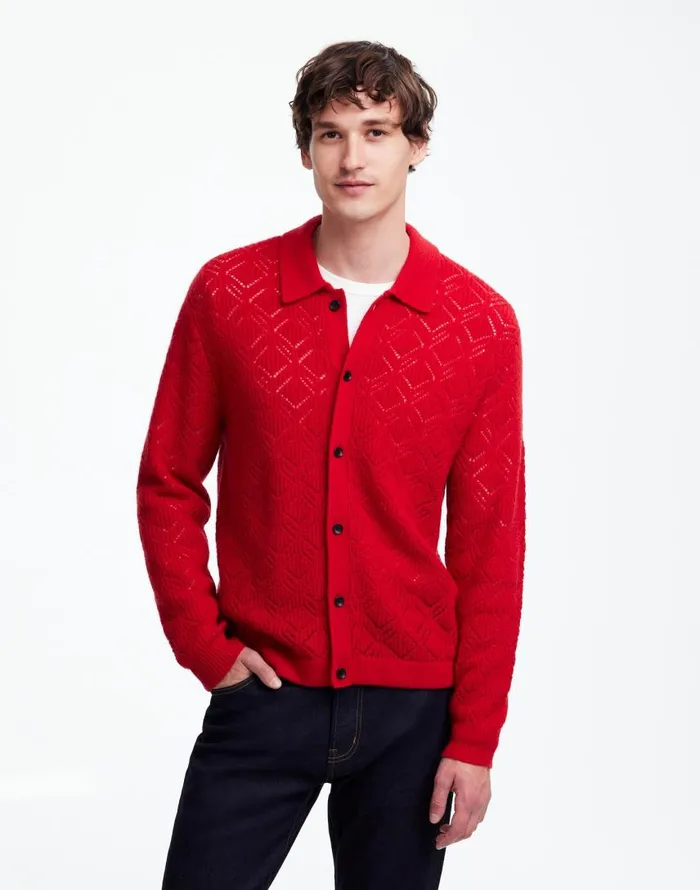 Shirts Men Madewell DiamondStitch Sweater Shirt In SoftWool Pomegranate Seed