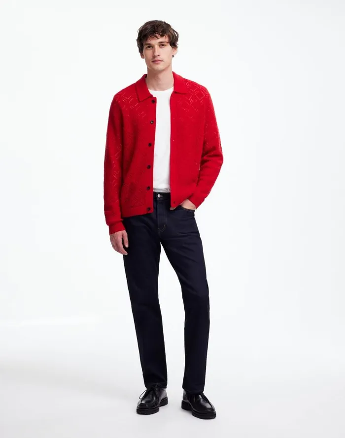 Shirts Men Madewell DiamondStitch Sweater Shirt In SoftWool Pomegranate Seed
