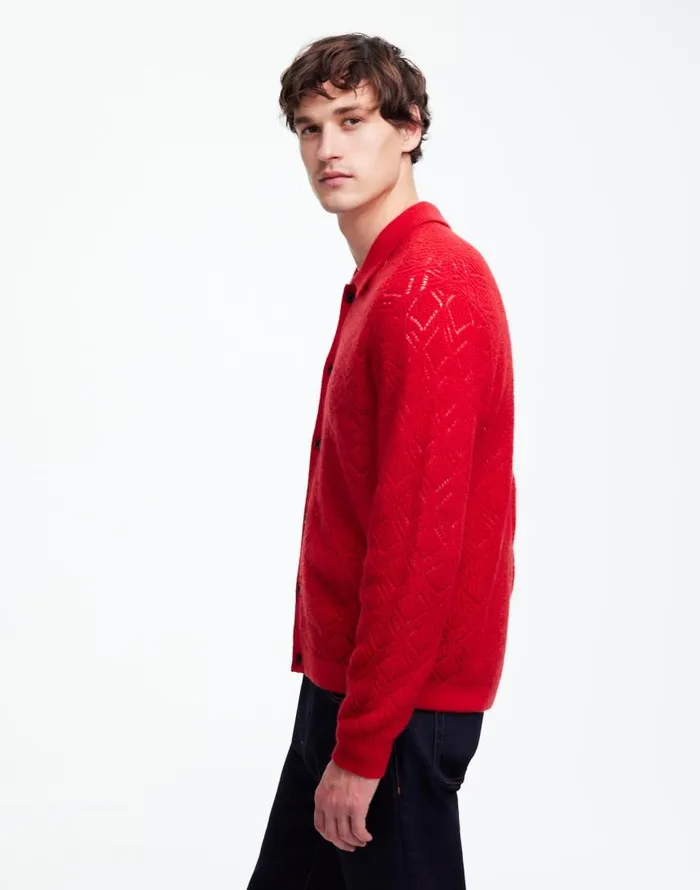 Shirts Men Madewell DiamondStitch Sweater Shirt In SoftWool Pomegranate Seed