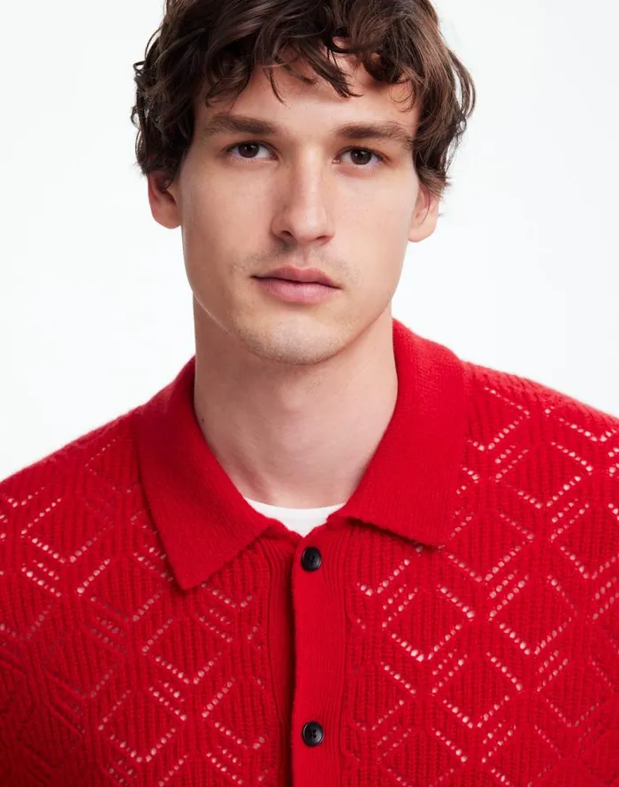 Shirts Men Madewell DiamondStitch Sweater Shirt In SoftWool Pomegranate Seed