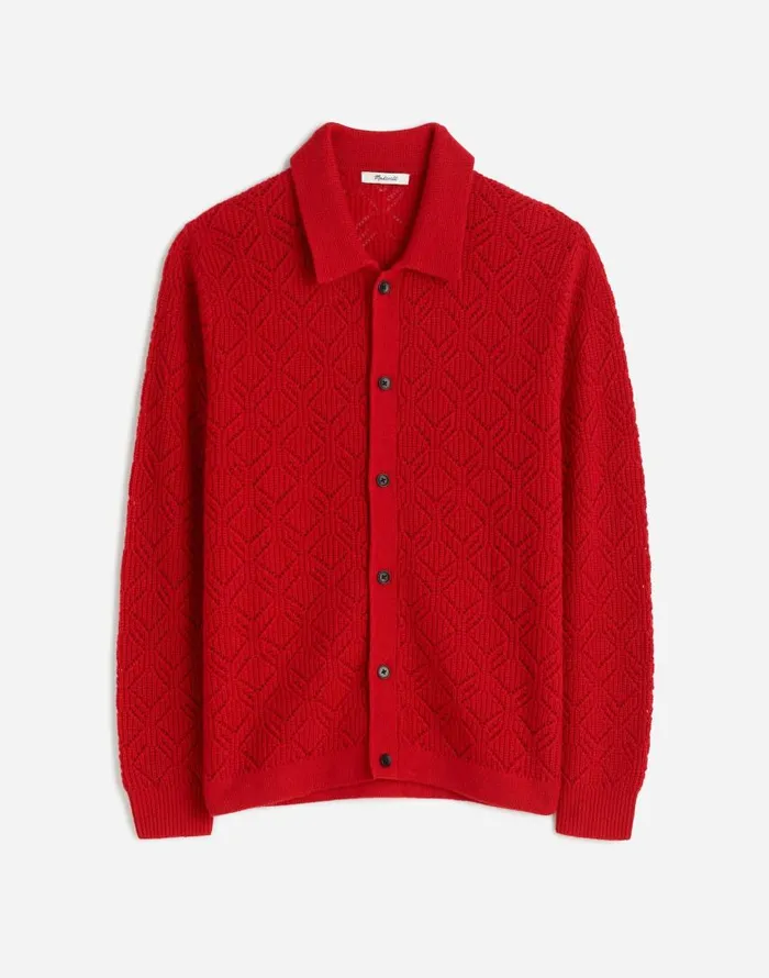 Shirts Men Madewell DiamondStitch Sweater Shirt In SoftWool Pomegranate Seed