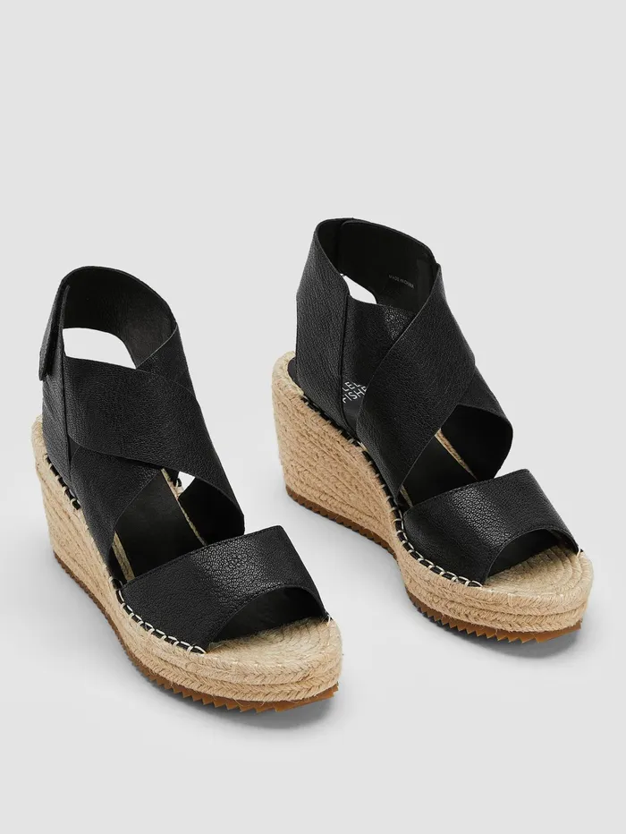 Shoes Women Eileen Fisher Willow Tumbled Leather Wedge Espadrille Black