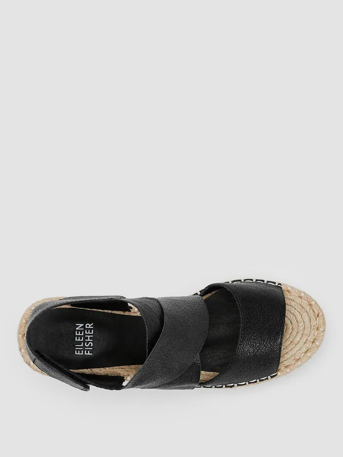Shoes Women Eileen Fisher Willow Tumbled Leather Wedge Espadrille Black