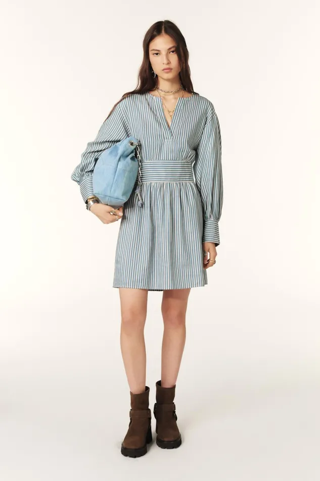 Short Belted Dress Haris Blue Women Baandsh Dresses