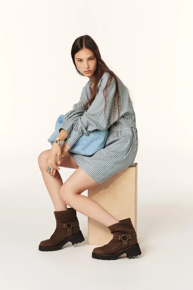 Short Belted Dress Haris Blue Women Baandsh Dresses