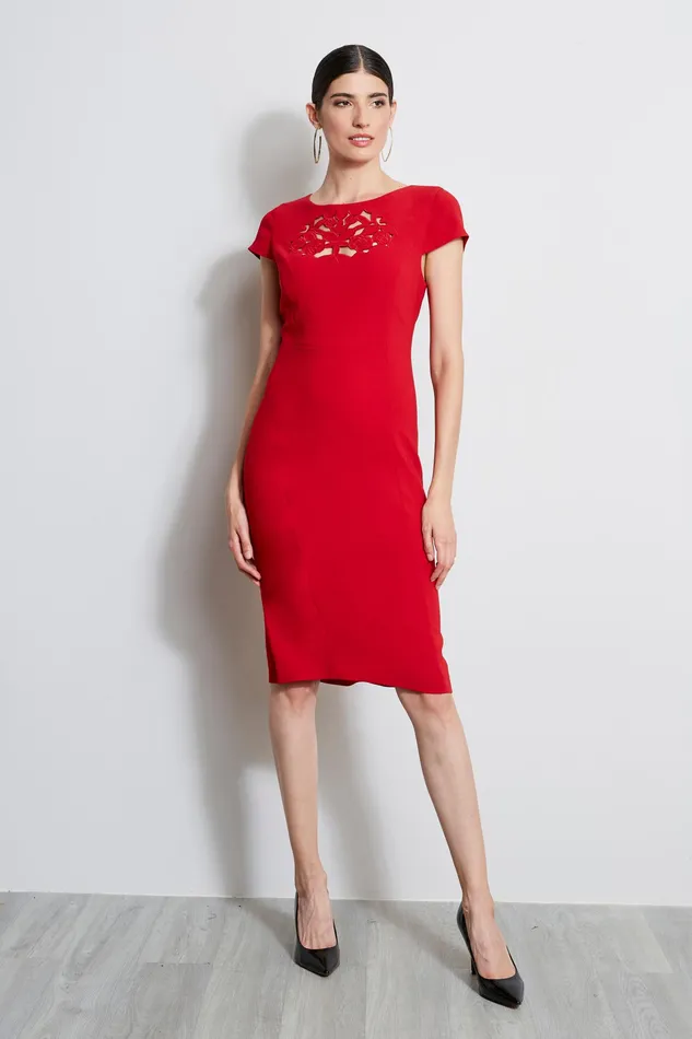 Short Sleeve Dresses Women Elie Tahari Cut Out Embroidered Dress SIREN