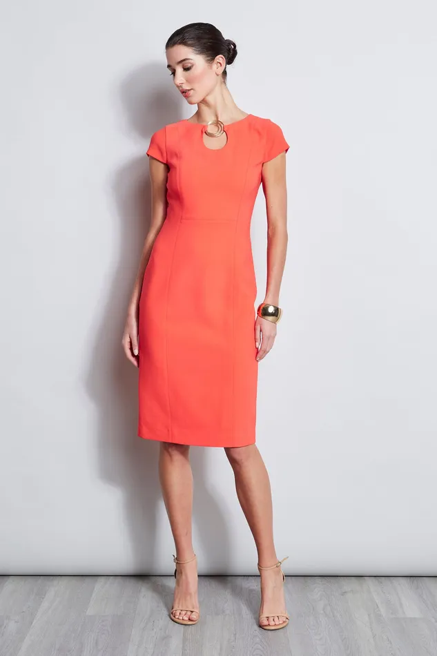 Short Sleeve Dresses Women Elie Tahari Short Sleeve Keyhole Ring Dress TOMATO