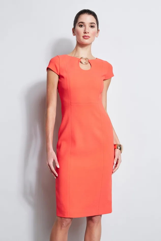 Short Sleeve Dresses Women Elie Tahari Short Sleeve Keyhole Ring Dress TOMATO