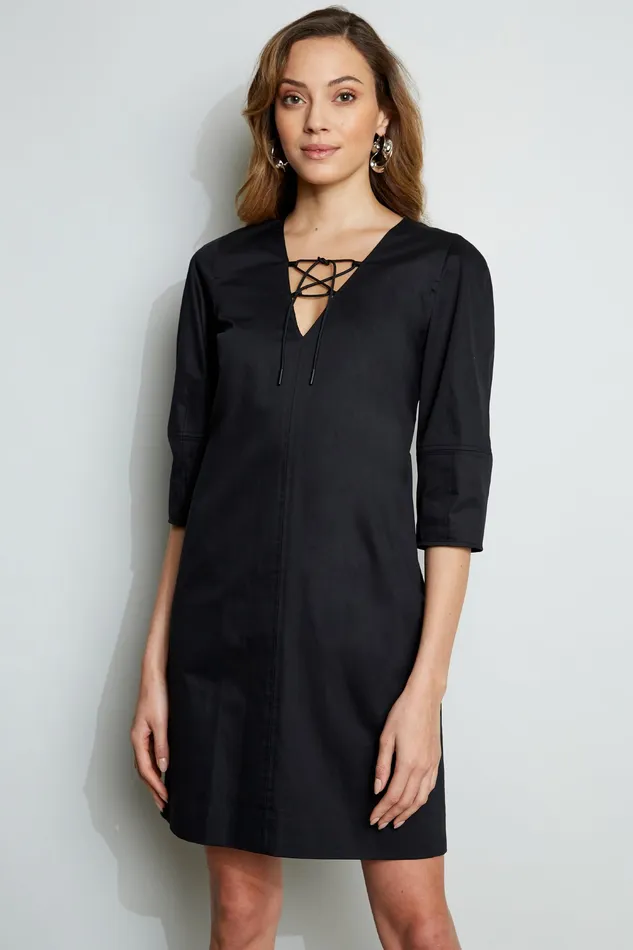 Short Sleeve Dresses Women Elie Tahari Tie Up Poplin Dress BLACK