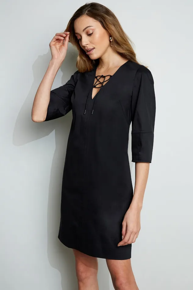 Short Sleeve Dresses Women Elie Tahari Tie Up Poplin Dress BLACK