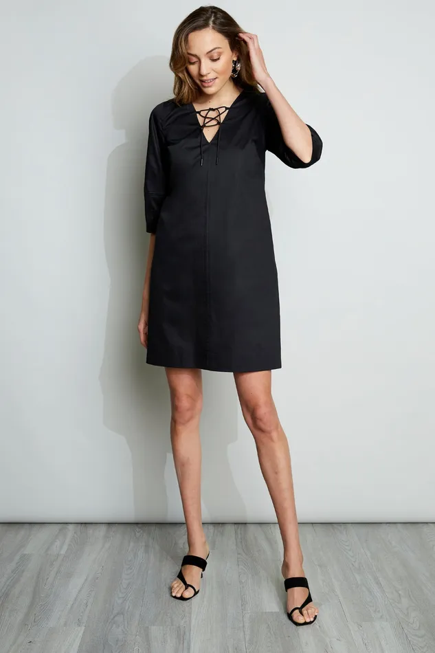 Short Sleeve Dresses Women Elie Tahari Tie Up Poplin Dress BLACK
