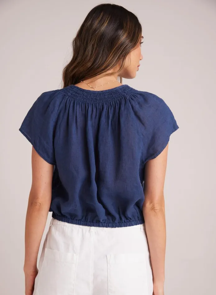 Short Sleeve Women Bella Dahl Smocked Tie Top 8211 Brazilian Navy Short Sleeve Women Bella Dahl Smocked Tie Top 8211 Brazilian Navy