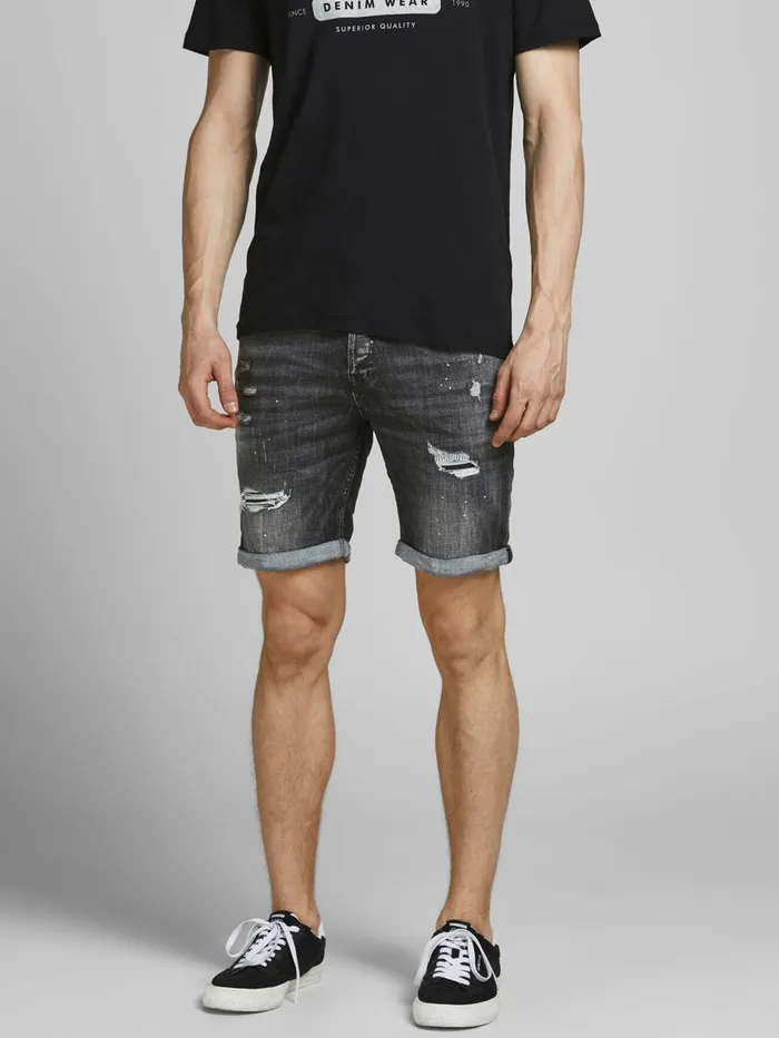 Shorts JACK and JONES Mens RICK FOX DENIM SHORTS Grey Black Denim Cheap On Sale