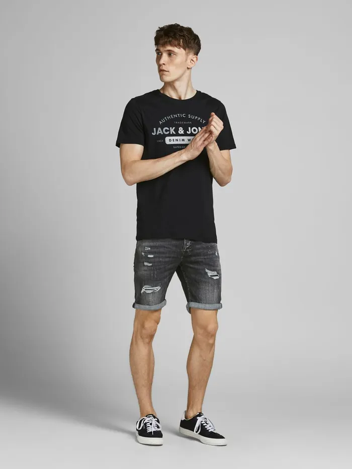 Shorts JACK and JONES Mens RICK FOX DENIM SHORTS Grey Black Denim Cheap On Sale