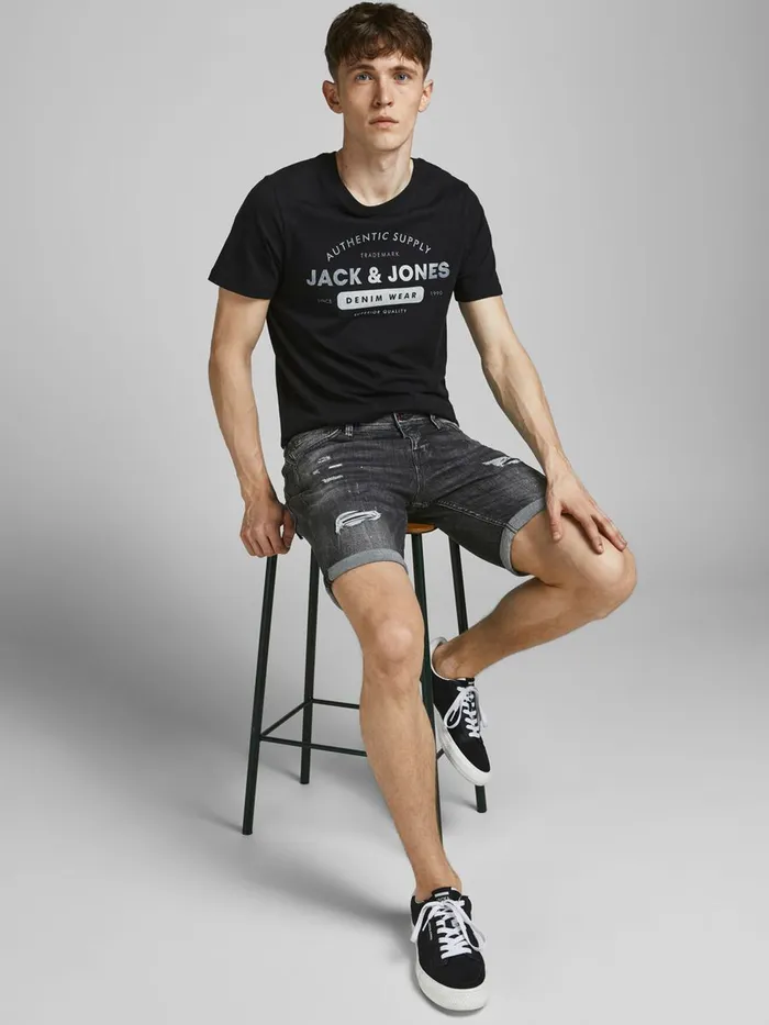 Shorts JACK and JONES Mens RICK FOX DENIM SHORTS Grey Black Denim Cheap On Sale