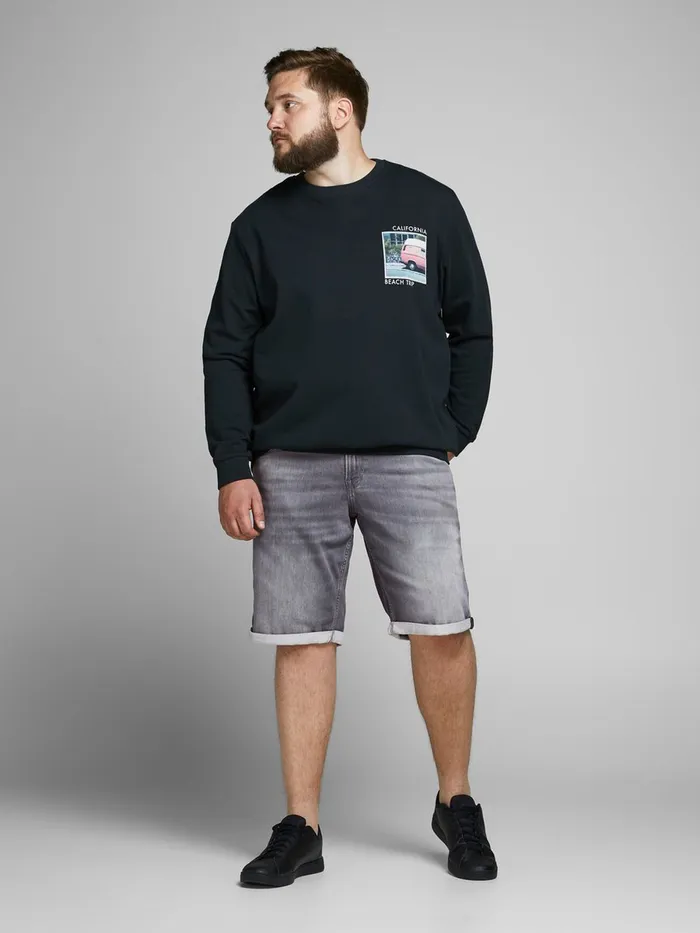 Shorts JACK and JONES Mens RICK ICON GE 005 INDIGO KNIT PLUS SIZE DENIM SHORTS Grey Grey Denim Gift for Friend