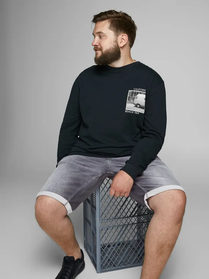 Shorts JACK and JONES Mens RICK ICON GE 005 INDIGO KNIT PLUS SIZE DENIM SHORTS Grey Grey Denim Gift for Friend