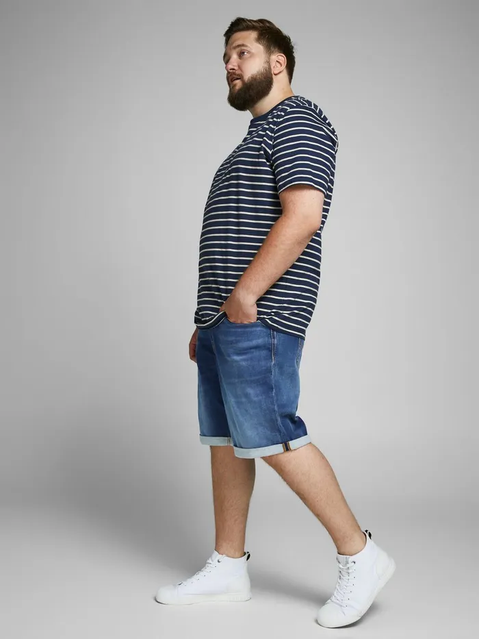 Shorts JACK and JONES Mens RICK ICON INDIGO KNIT PLUS SIZE DENIM SHORTS Blue Blue Denim Gift 4 You