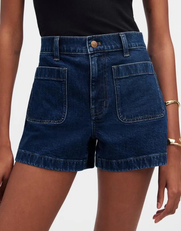 Shorts Women Madewell The Denim Emmett Short Patch Pocket Edition Stonegrove Wash