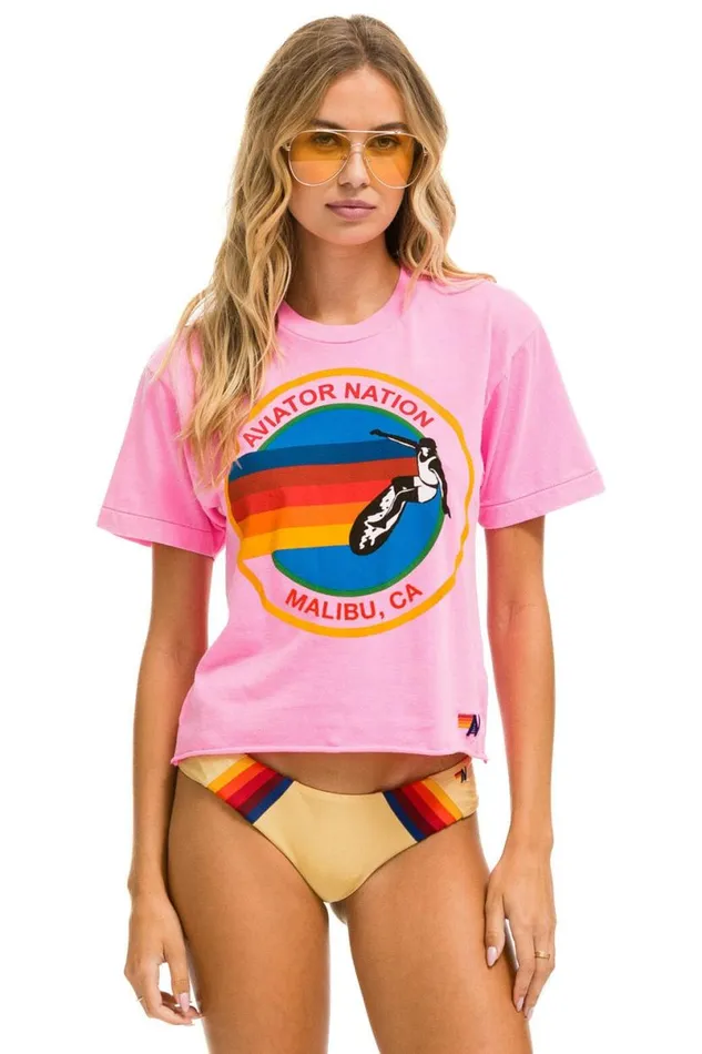Signature Malibu Boyfriend Tee 8211 Neon Pink Women Aviator Nation Tees