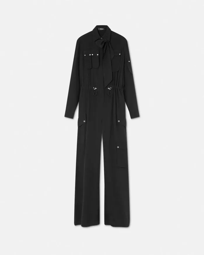 Silk Crpe Lavallire Jumpsuit Black Women Versace Dresses