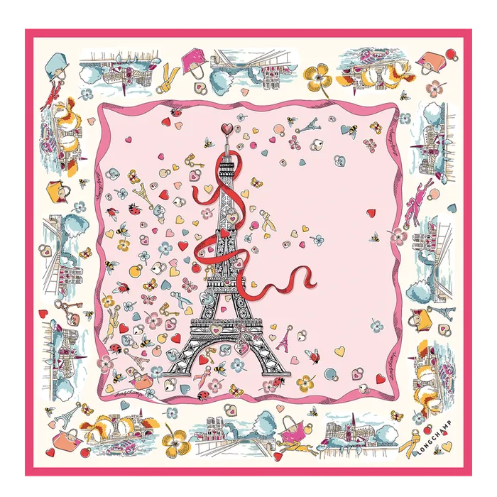 Silk Scarves Women Longchamp Equestrian Tower Silk scarf 50 Marshmallow