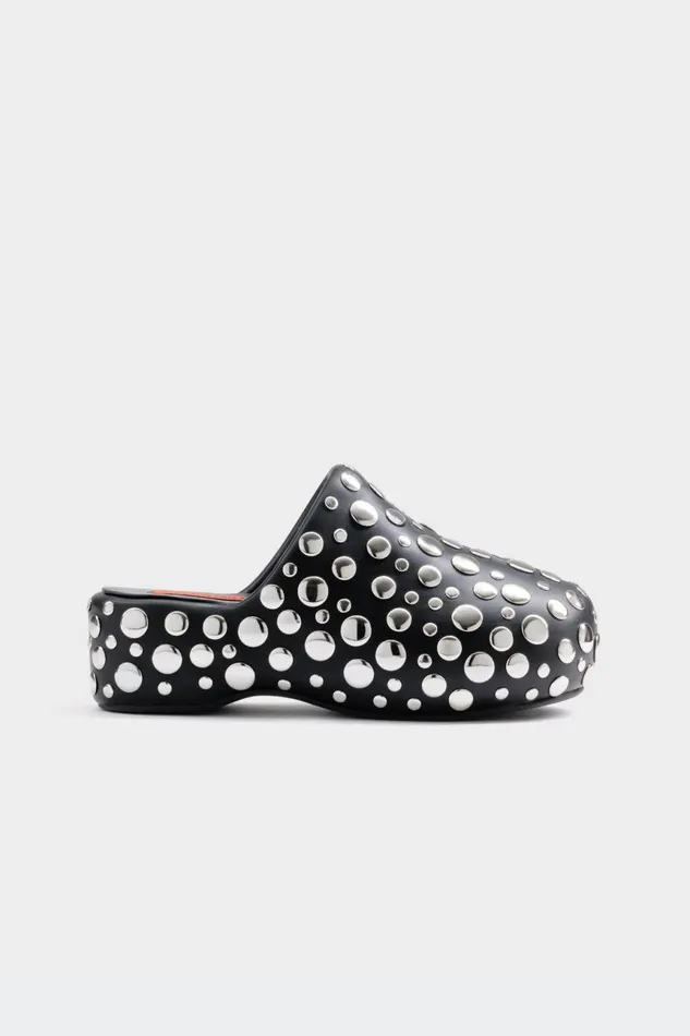 Simon Miller Bubble Clogs Women Studded Bubble Clog In BlackSilver Vegan Leather