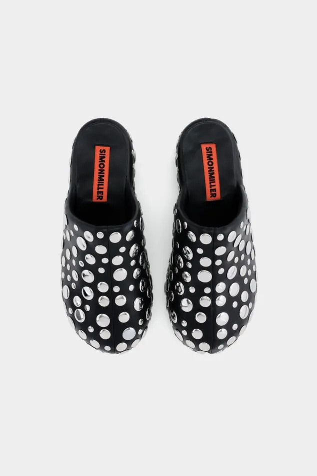 Simon Miller Bubble Clogs Women Studded Bubble Clog In BlackSilver Vegan Leather Simon Miller Bubble Clogs Women Studded Bubble Clog In BlackSilver Vegan Leather