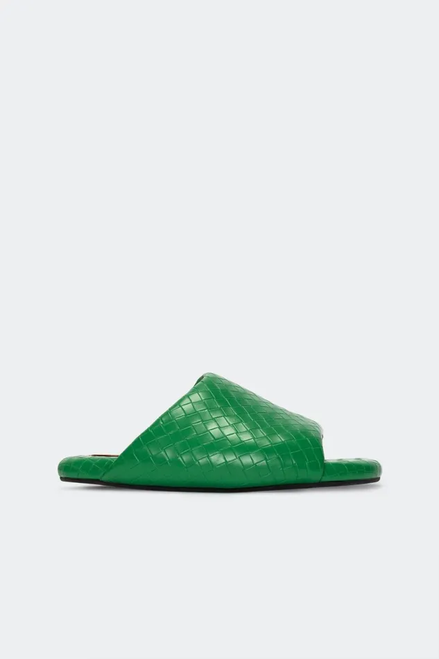 Simon Miller Flats Women Woven Bubble Slide In Gummy Green Vegan Leather
