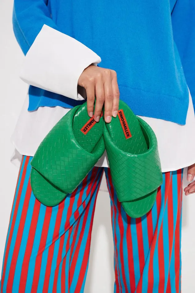 Simon Miller Flats Women Woven Bubble Slide In Gummy Green Vegan Leather Simon Miller Flats Women Woven Bubble Slide In Gummy Green Vegan Leather