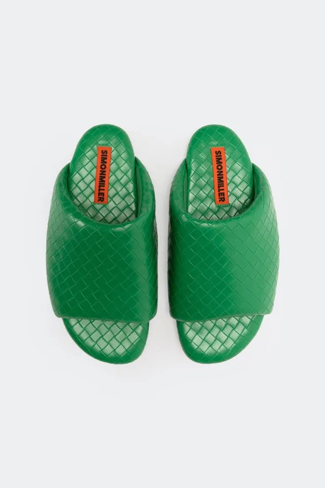 Simon Miller Flats Women Woven Bubble Slide In Gummy Green Vegan Leather Simon Miller Flats Women Woven Bubble Slide In Gummy Green Vegan Leather