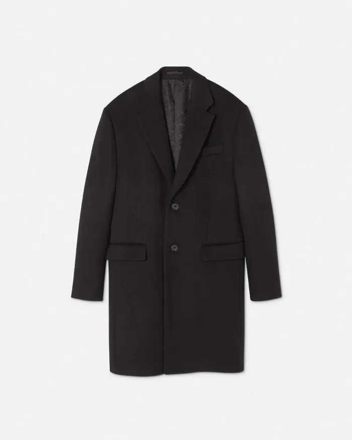 SingleBreasted Coat Black Men Versace Jackets and Coats