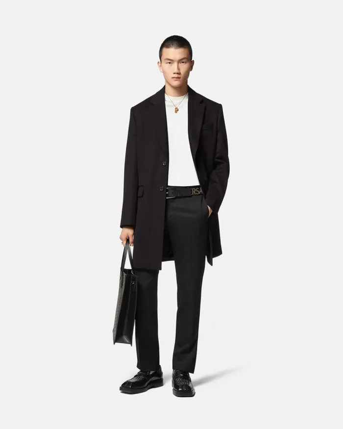 SingleBreasted Coat Black Men Versace Jackets and Coats