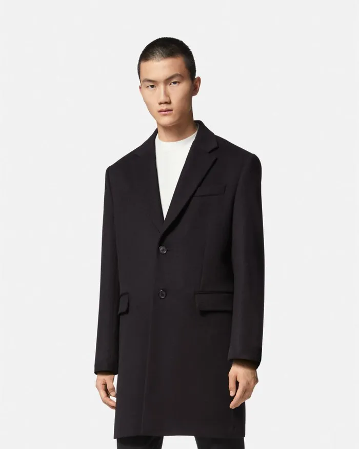 SingleBreasted Coat Black Men Versace Jackets and Coats