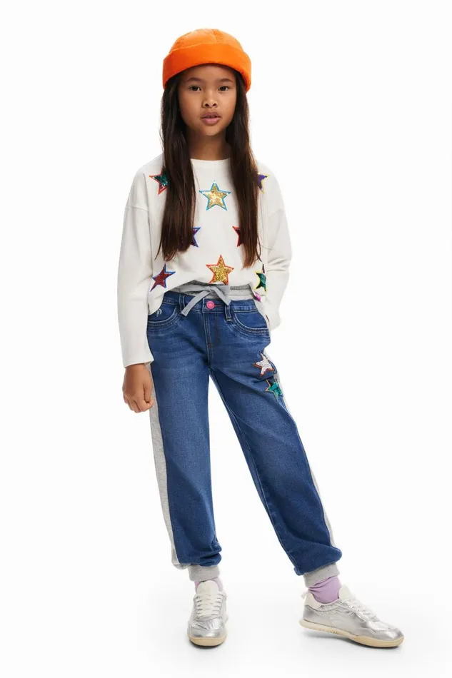 Skirts And Trousers Kids Desigual Ribbed Star Jogger Pants Blue