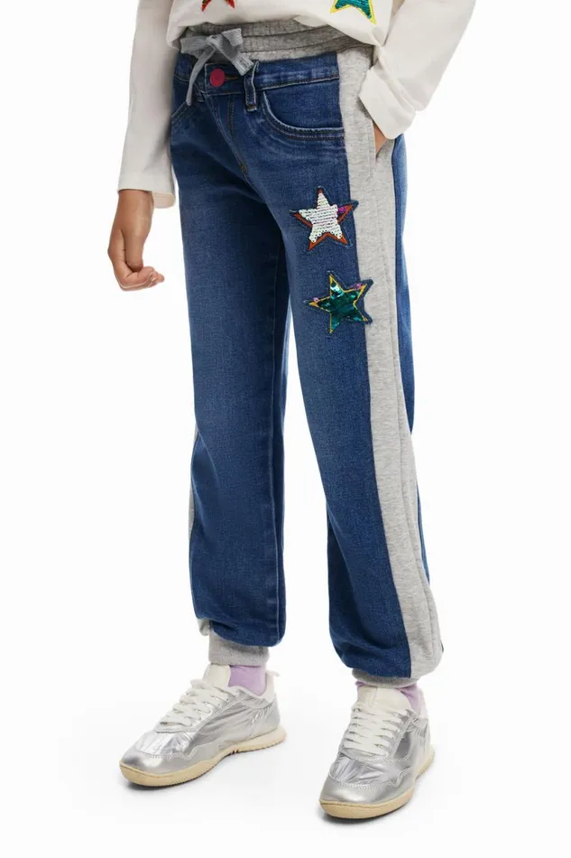 Skirts And Trousers Kids Desigual Ribbed Star Jogger Pants Blue