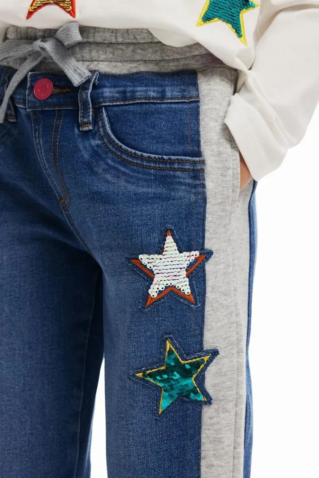 Skirts And Trousers Kids Desigual Ribbed Star Jogger Pants Blue