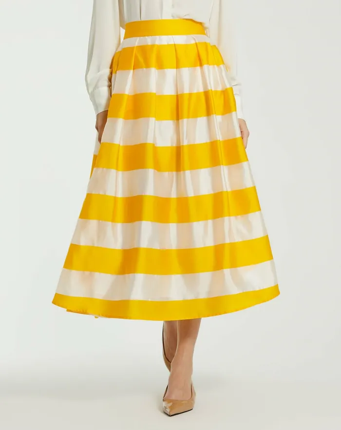 Skirts Women Mac Duggal Striped Organza High Waisted Midi Skirt 8211 FINAL SALE Sunshine