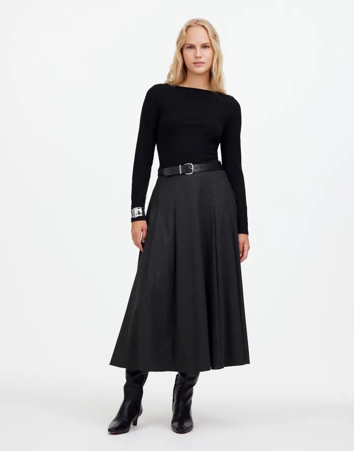 Skirts Women Madewell Flannel Pleated Maxi Skirt Dark Melange Grey