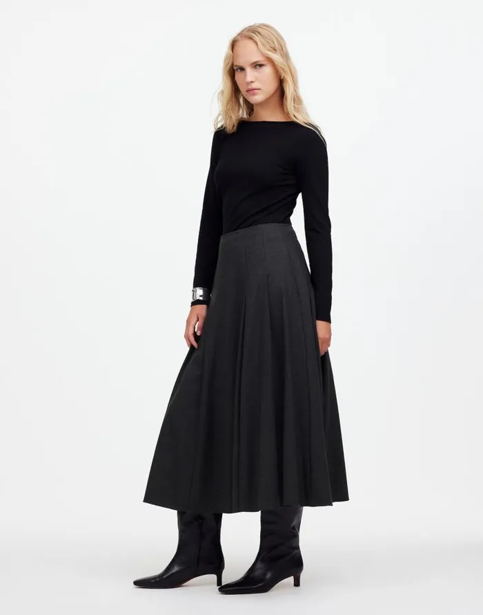 Skirts Women Madewell Flannel Pleated Maxi Skirt Dark Melange Grey