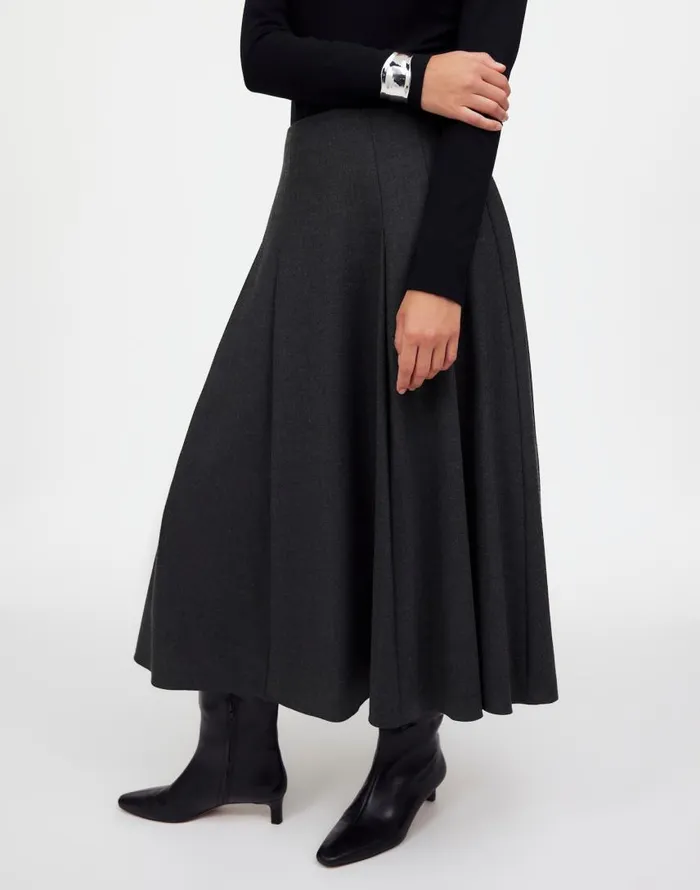 Skirts Women Madewell Flannel Pleated Maxi Skirt Dark Melange Grey