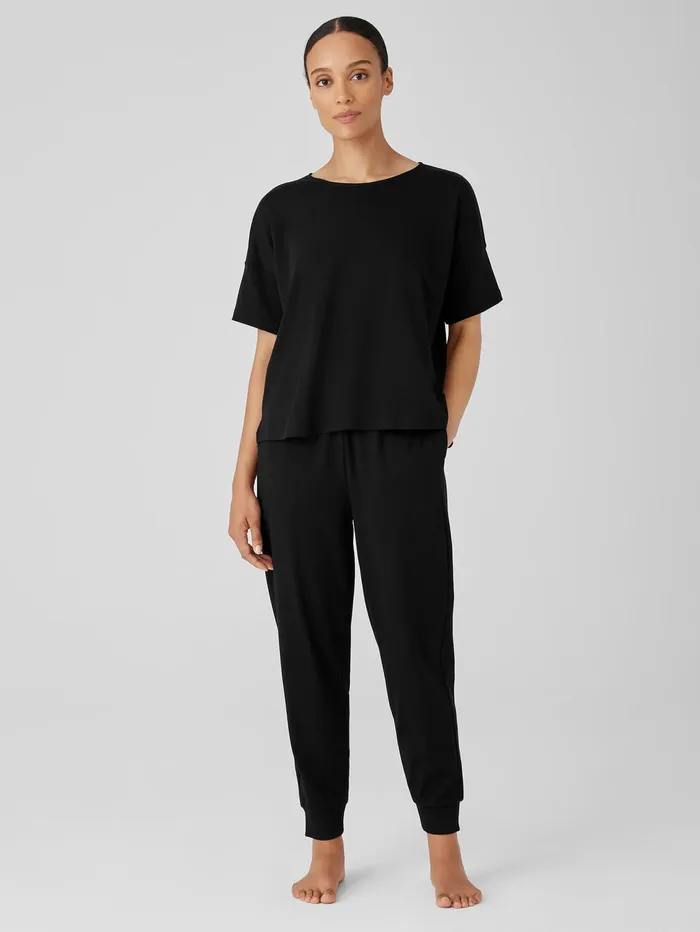 Sleepwear Women Eileen Fisher Organic Cotton Interlock Jogger Sleep Pant Black