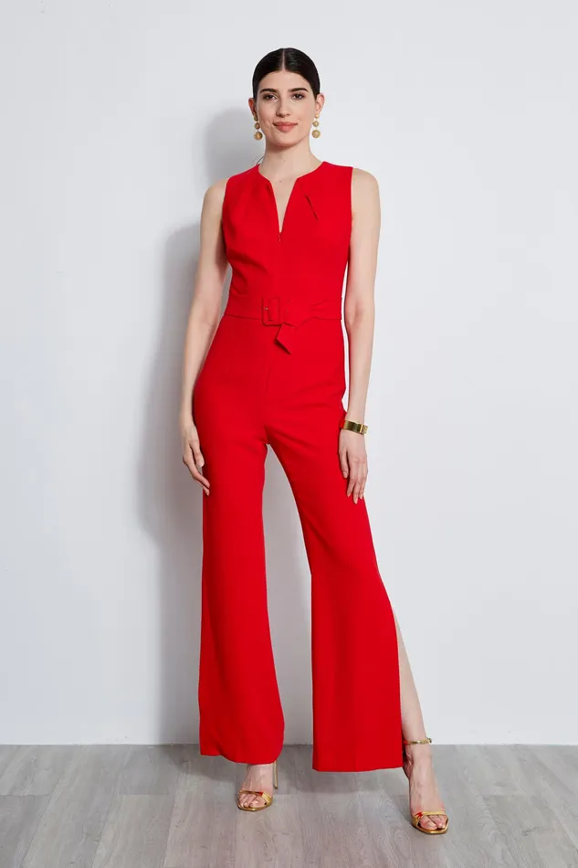 Sleeveless Dresses Women Elie Tahari Belted Slit Jumpsuit BERRY