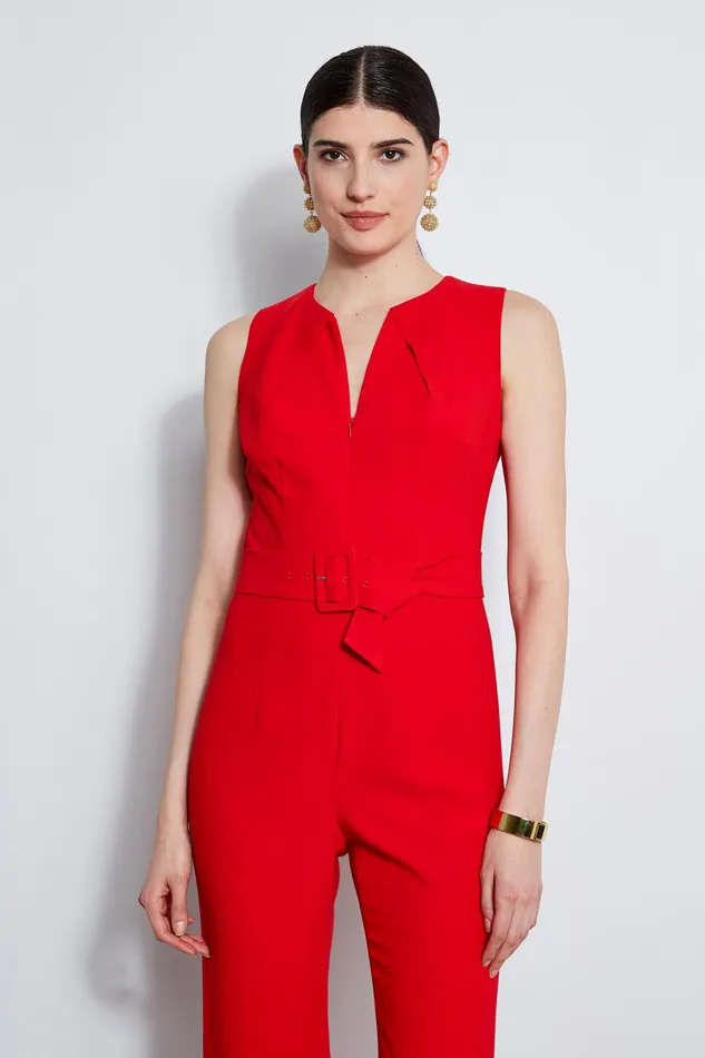 Sleeveless Dresses Women Elie Tahari Belted Slit Jumpsuit BERRY