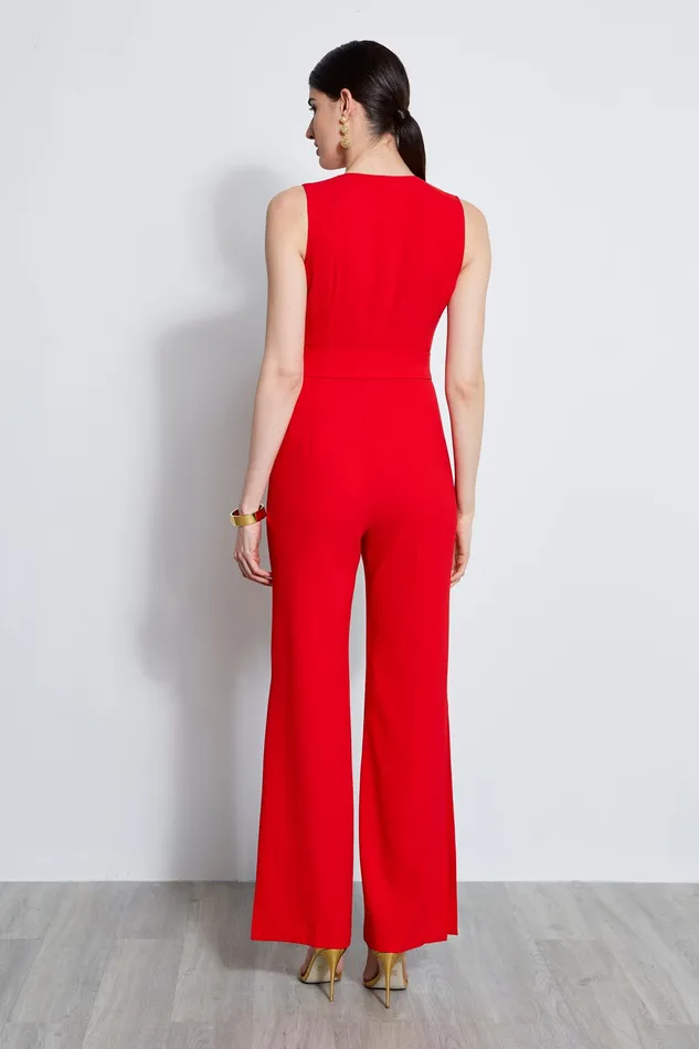 Sleeveless Dresses Women Elie Tahari Belted Slit Jumpsuit BERRY