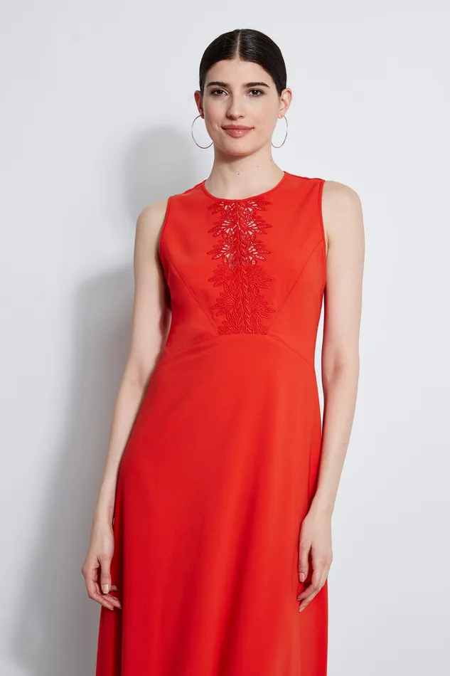 Sleeveless Dresses Women Elie Tahari Lace Applique Midi Dress AGAVE