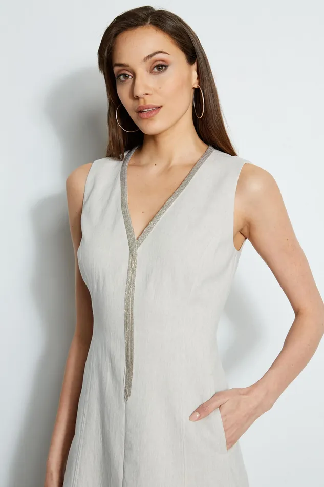 Sleeveless Dresses Women Elie Tahari Linen Chain Dress PUTTY MELANGE