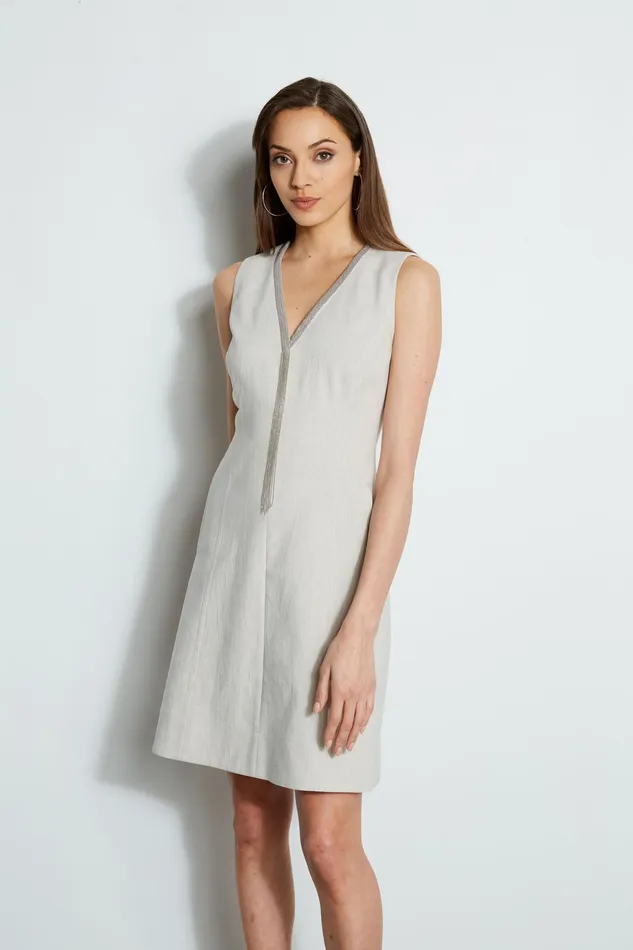 Sleeveless Dresses Women Elie Tahari Linen Chain Dress PUTTY MELANGE